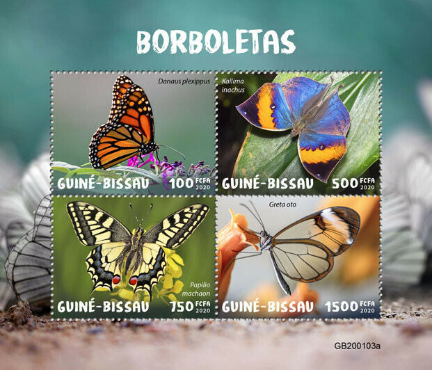 Guinea-Bissau 2020 MNH Butterflies Stamps Monarch Butterfly Fauna 4v M/S