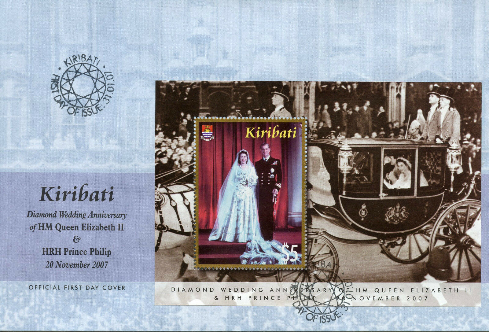 Kiribati 2007 FDC Royalty Stamps Queen Elizabeth II & Philip Diamond Wedding 1v M/S