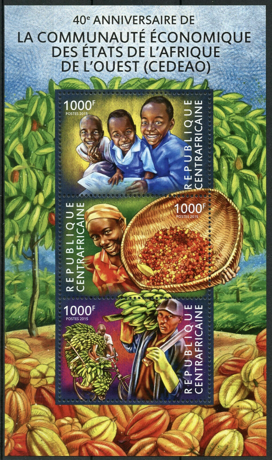 Central African Rep Stamps 2015 MNH ECOWAS CEDEAO Agriculture Fruits 3v M/S