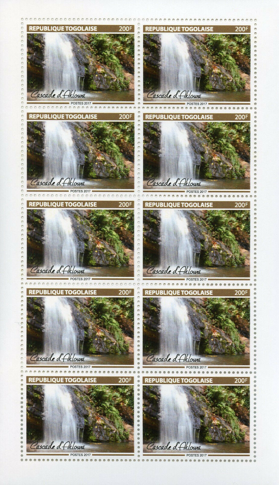 Togo 2017 MNH Cascade Aklowa Waterfalls Falls 10v M/S Tourism Nature Stamps