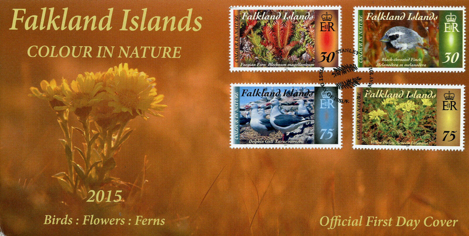 Falkland Islands 2015 FDC Colour in Nature Pt 4 4v Set Cover Birds Ferns Flowers