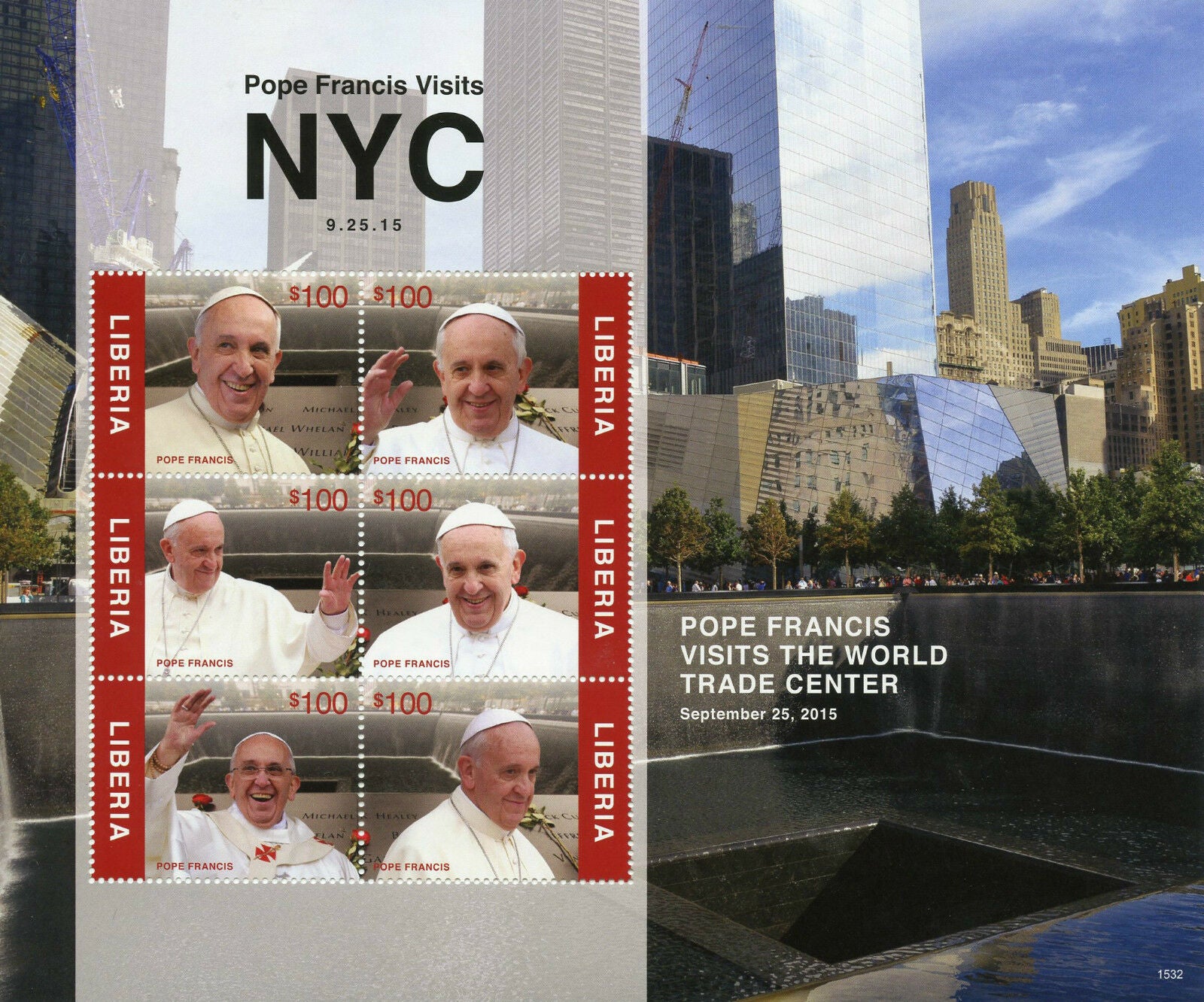 Liberia 2015 MNH Pope Francis Visits NYC World Trade Center 6v M/S