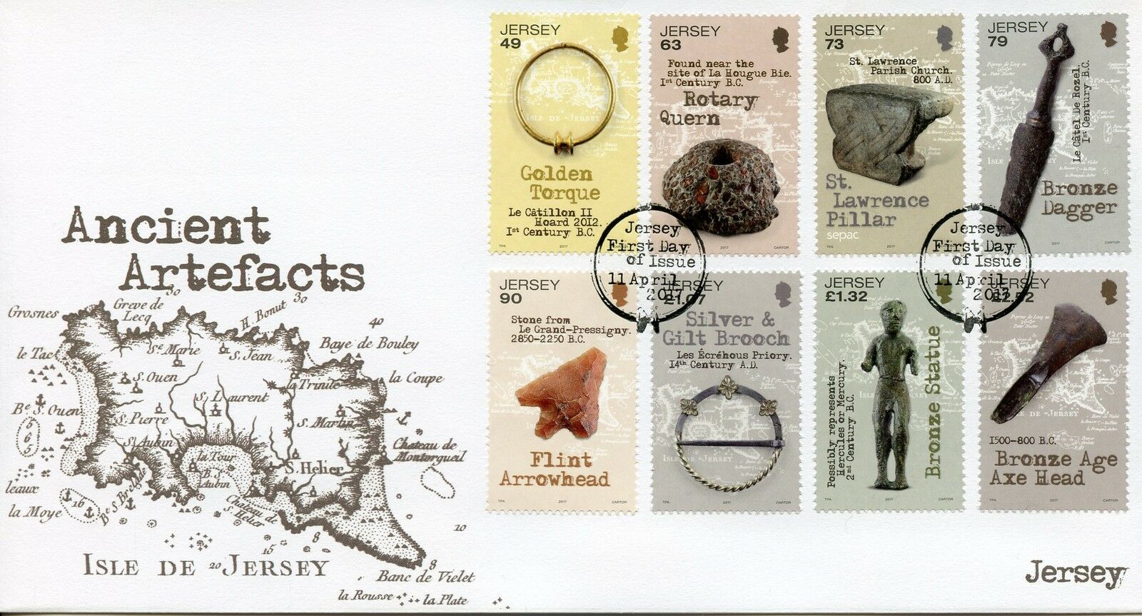 Jersey 2017 FDC Ancient Artefacts 8v Set Cover History & Archaeology Stamps