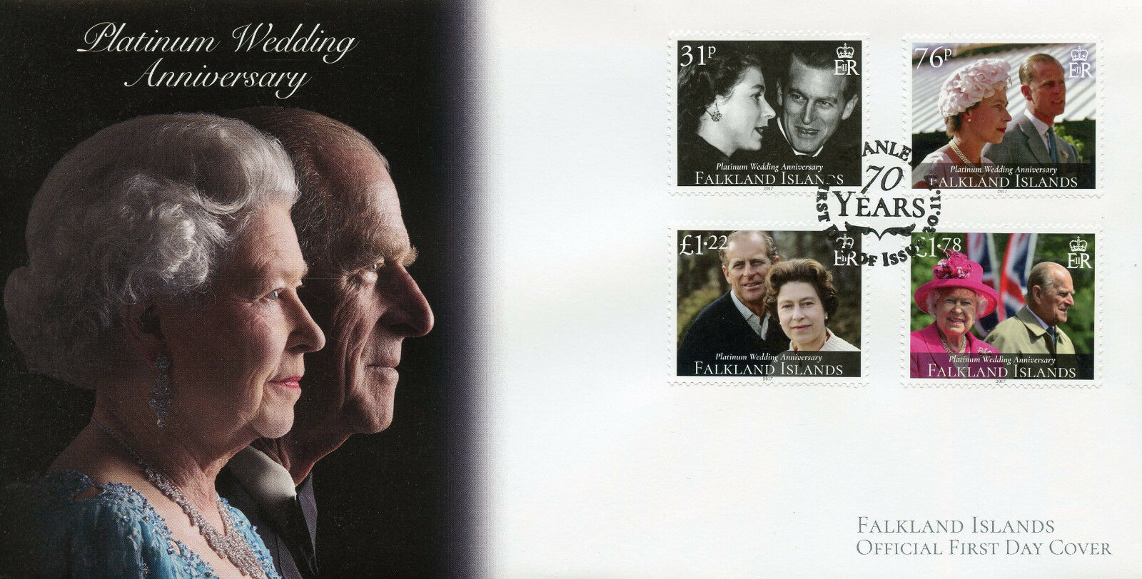 Falkland Islands 2017 FDC Queen Elizabeth II Platinum Wedding 4v Cover Stamps