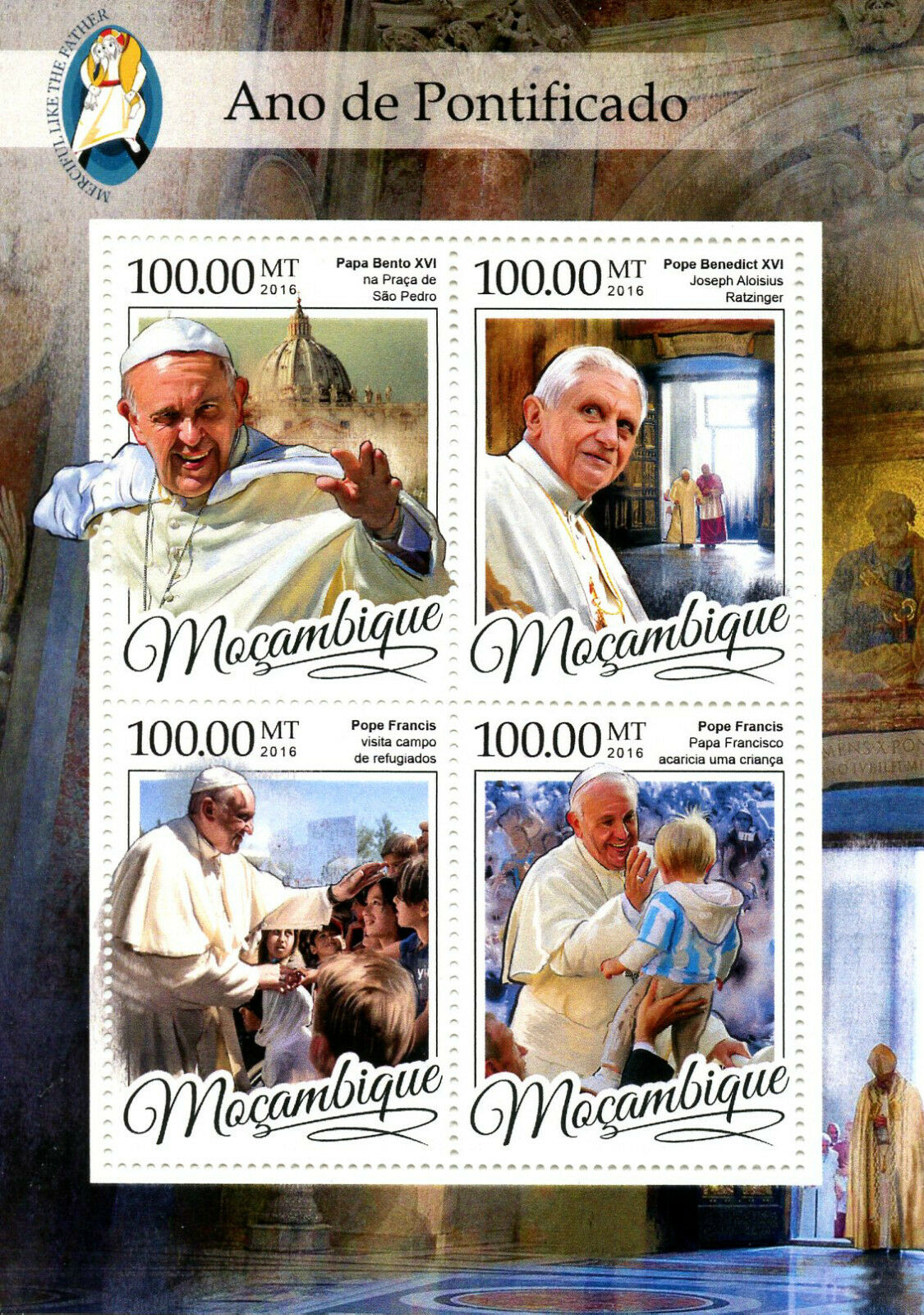 Mozambique 2016 MNH Year of Mercy Pope Francis Pope Benedict XVI 4v M/S Stamps