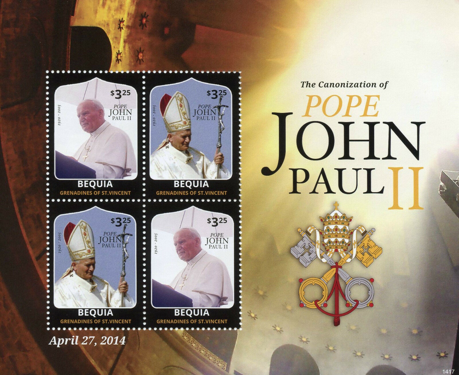 Bequia Gren St Vincent 2014 MNH Pope John Paul II Stamps Canonization Religion 4v M/S
