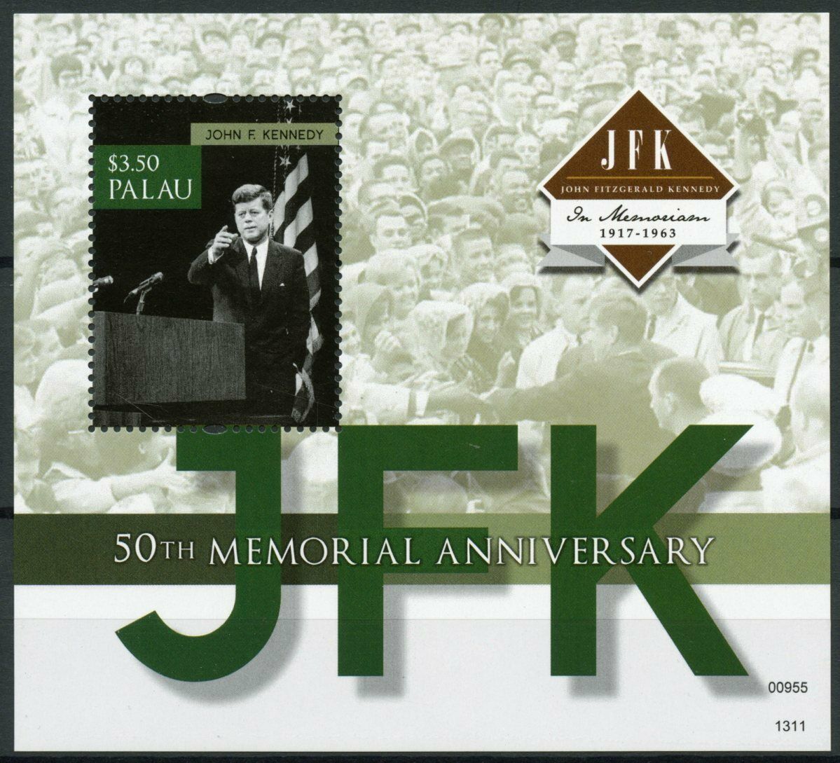 Palau JFK Stamps 2013 MNH John F Kennedy 50th Memorial US Presidents 1v S/S II