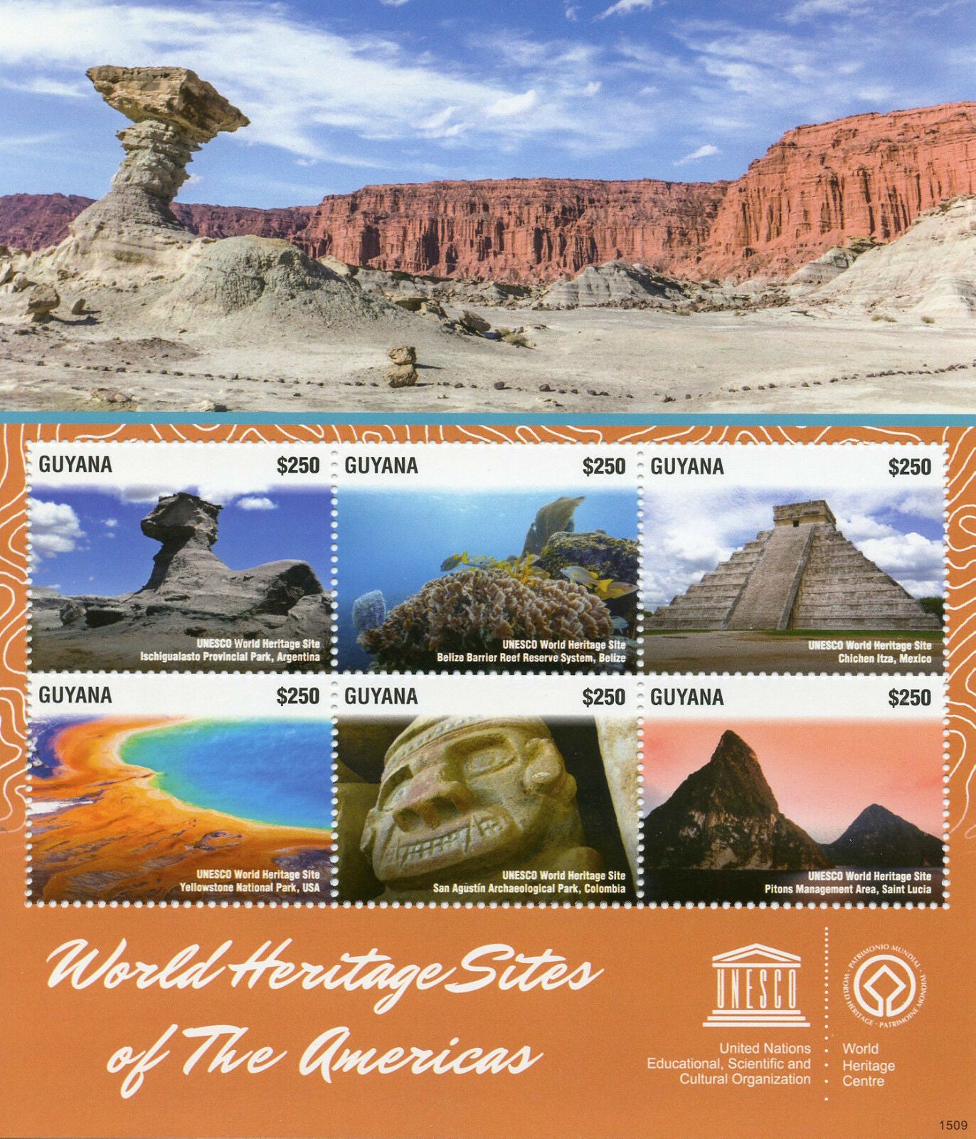 Guyana 2015 MNH UNESCO World Heritage Sites Americas 6v M/S Chichen Itza Pitons