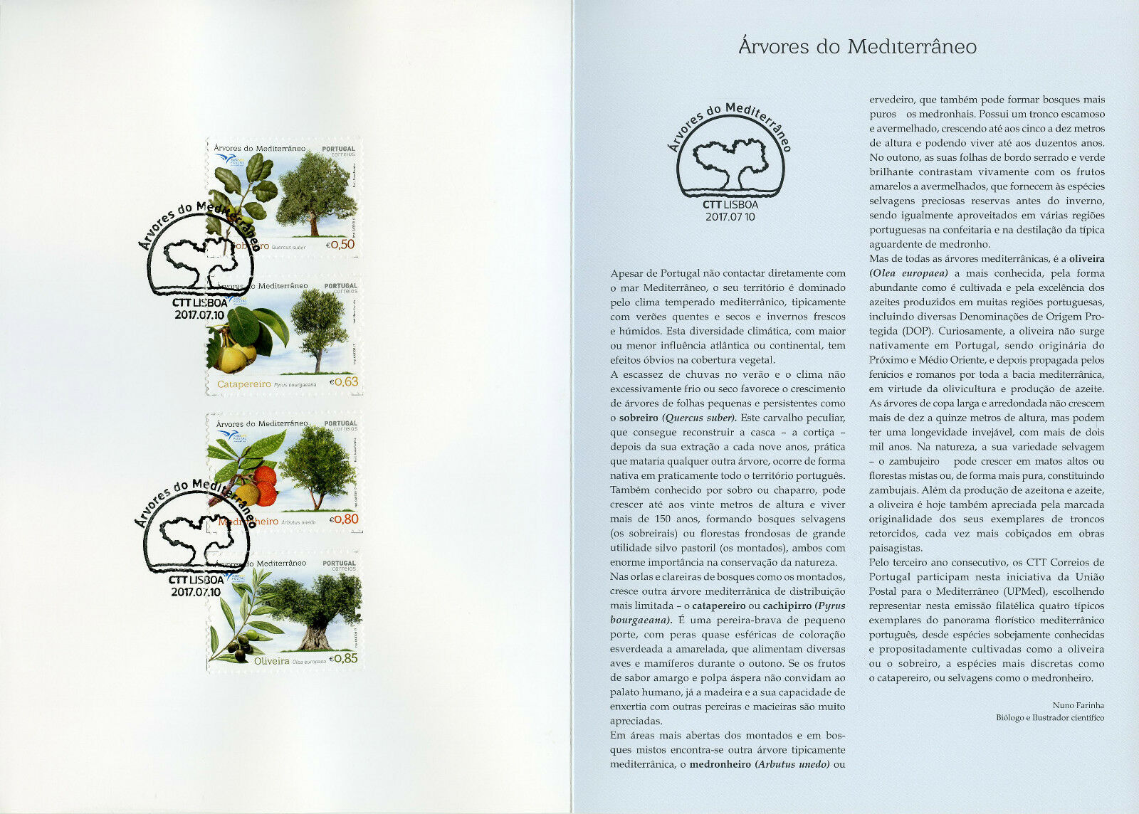 Portugal 2017 CTO Trees of Mediterranean 4v Set Special Folder Nature Stamps