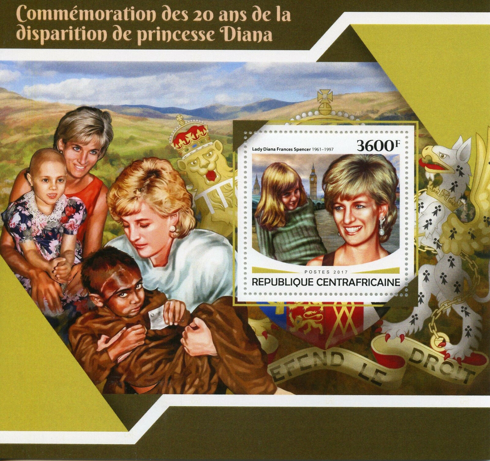 Central African Rep 2017 MNH Princess Diana 20th Mem Anniv 1v S/S Royalty Stamps