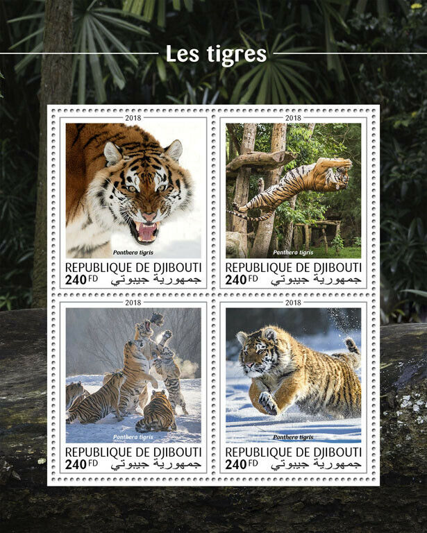 Djibouti Tigers Stamps 2018 MNH Big Cats Wild Animals Fauna 4v M/S