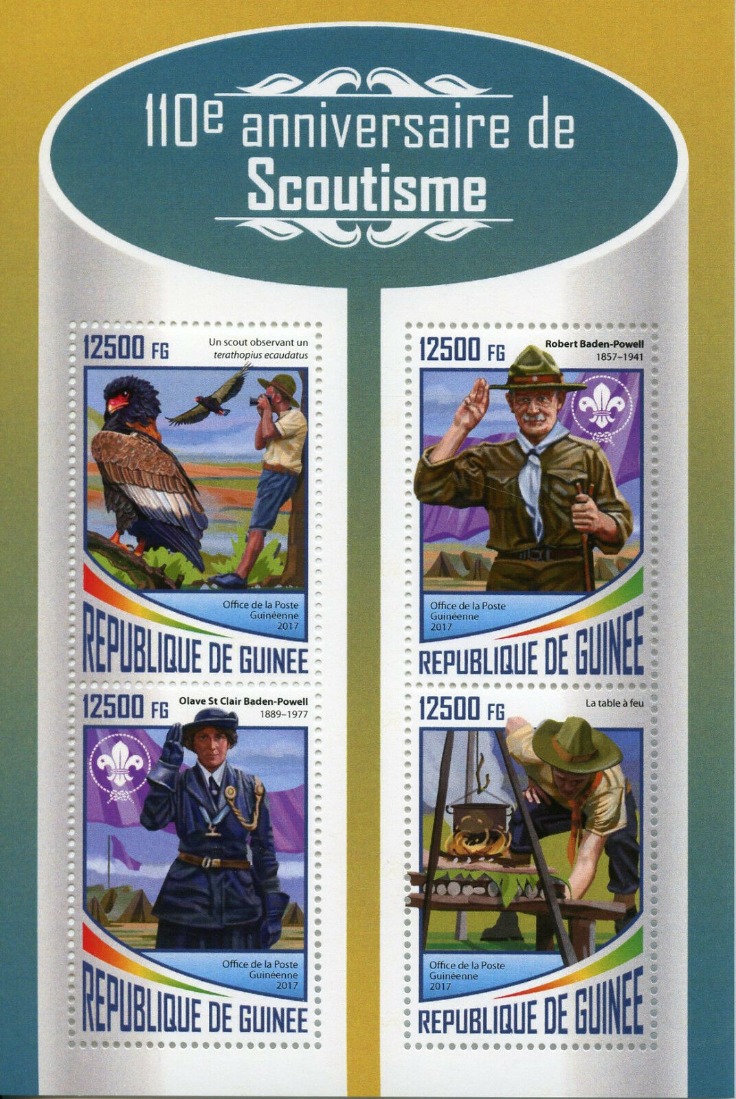 Guinea 2017 MNH Scouting Robert Baden-Powell Birds 4v M/S Boy Scouts Stamps