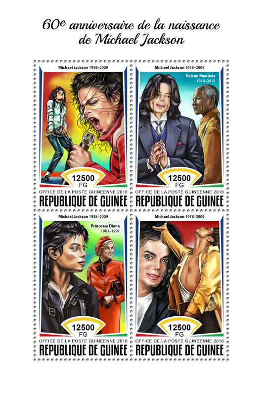 Guinea Michael Jackson Stamps 2018 MNH Famous People Nelson Mandela Music 4v M/S