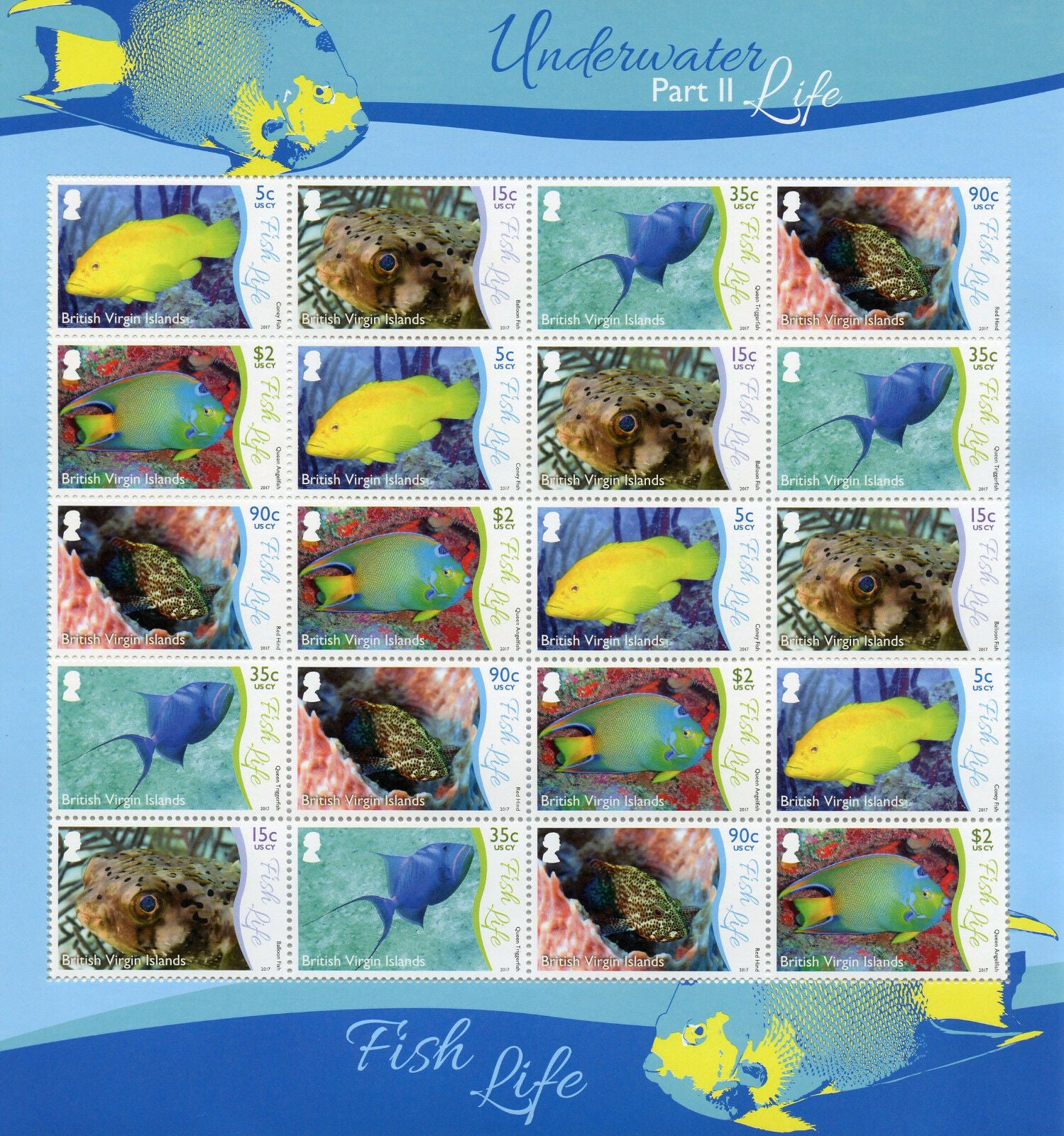 BVI 2017 MNH Fish Stamps Underwater Life Pt 2 20v M/S