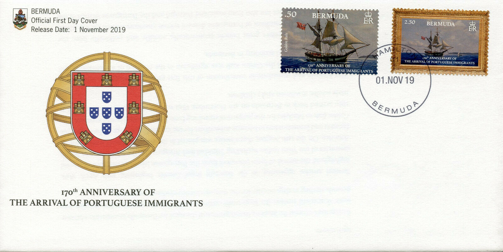 Bermuda Ships Stamps 2019 FDC Arrival Portuguese Immigrants Nautical 2v Set