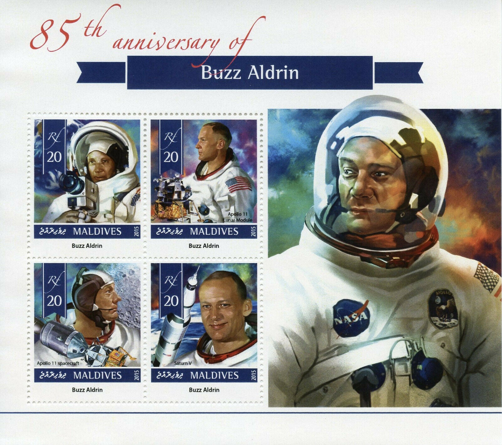Maldives 2015 MNH Space Stamps Buzz Aldrin 85th Anniv Apollo 11 4v M/S