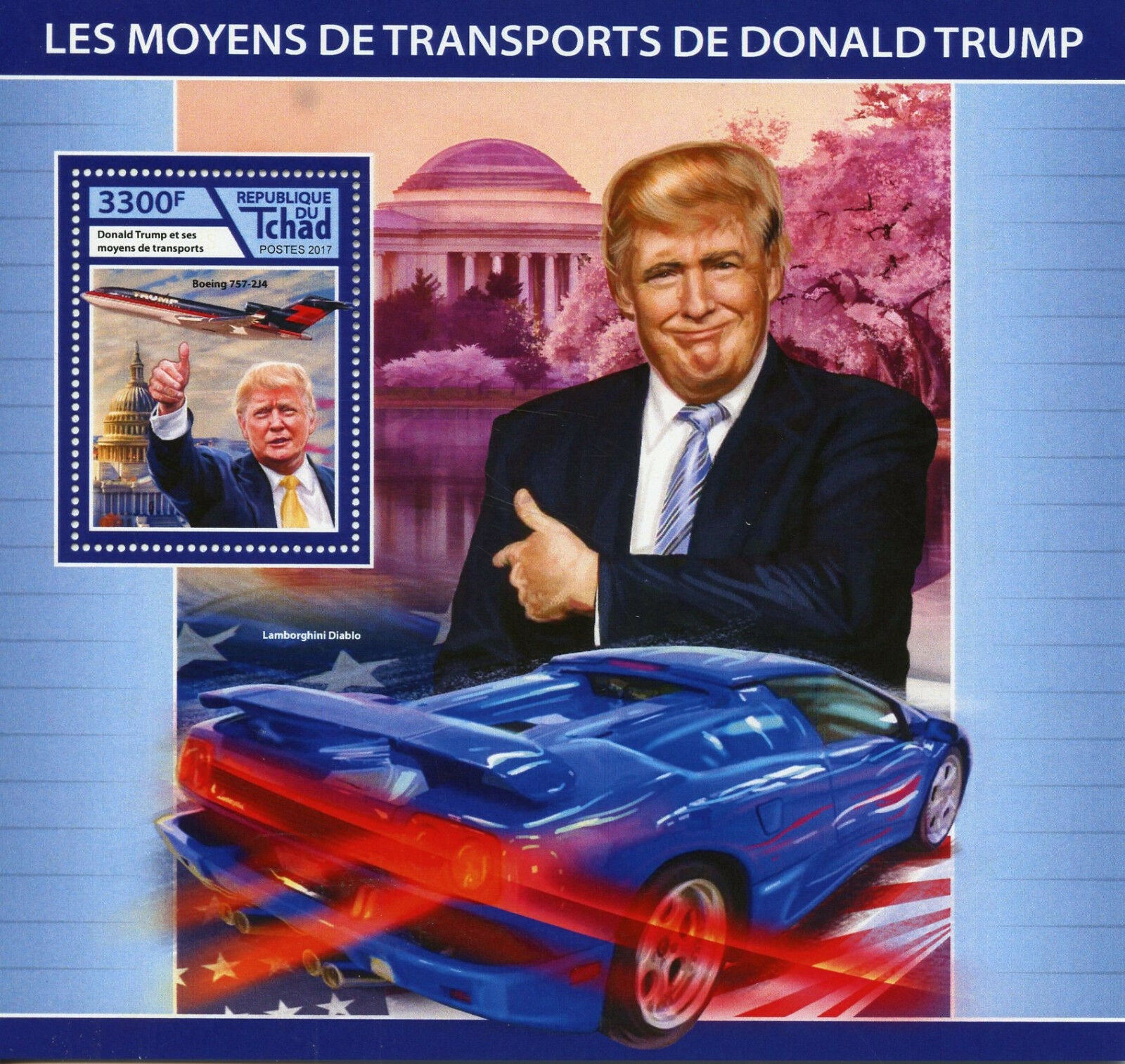 Chad Donald Trump Stamps 2017 MNH Transport Cars Aviation Boeing 1v S/S