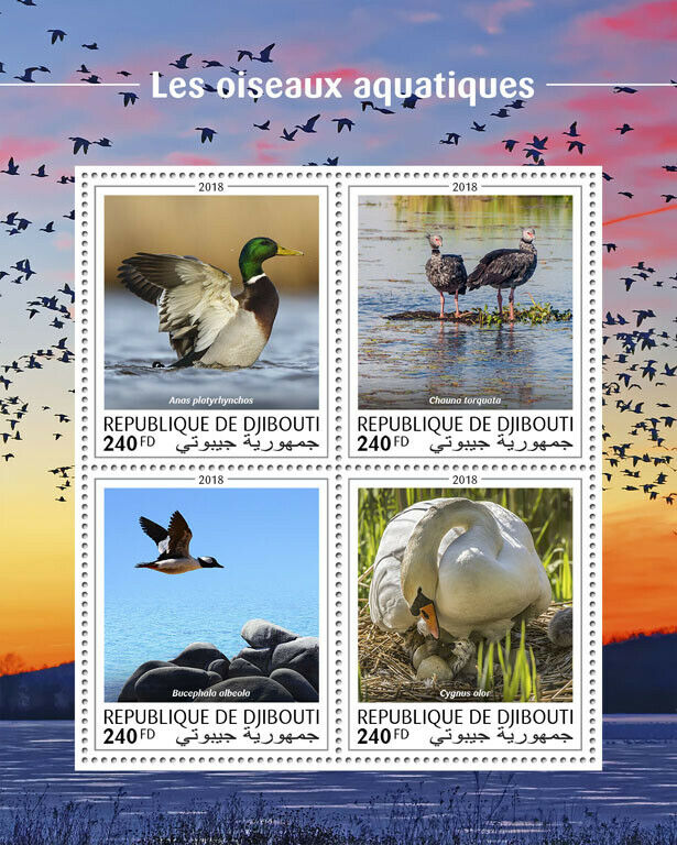 Djibouti Water Birds on Stamps 2018 MNH Ducks Swans Mallards 4v M/S