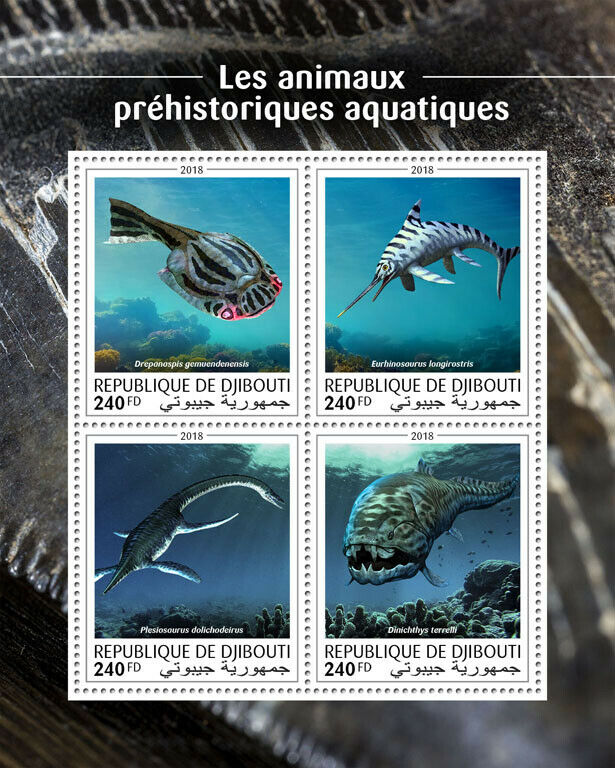 Djibouti Dinosaurs Stamps 2018 MNH Prehistoric Aquatic Water Animals 4v M/S