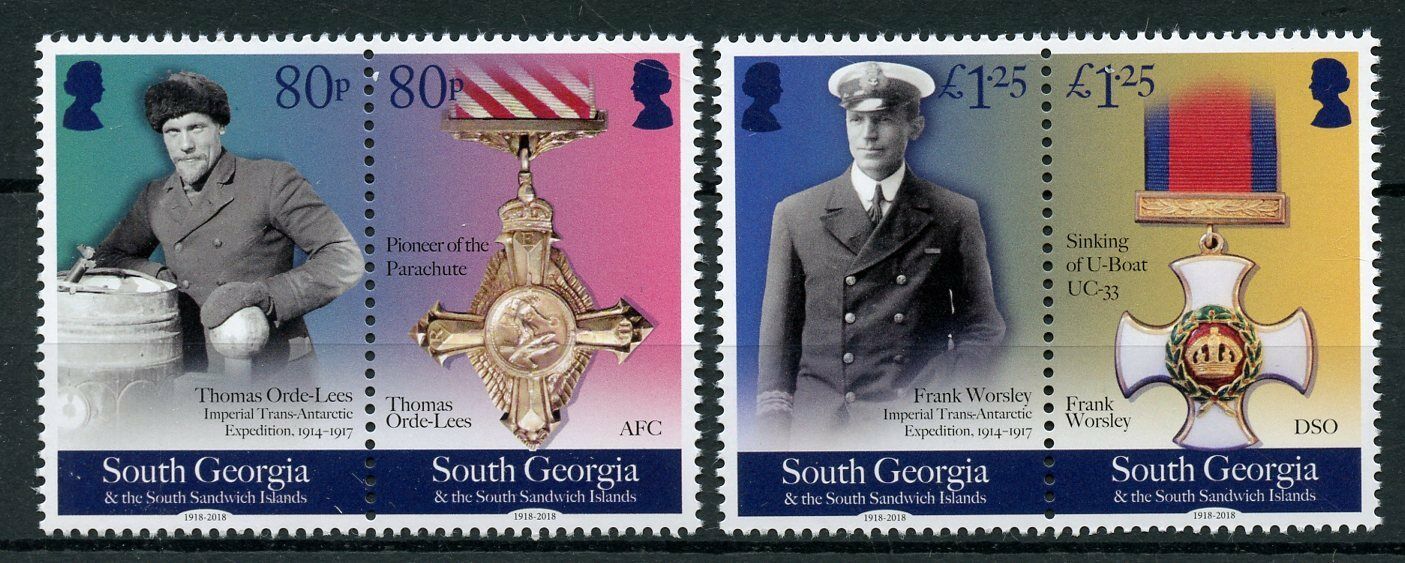 South Georgia & South Sandwich Islands 2018 MNH Military Stamps WW1 WWI Shackleton Medals 4v Set