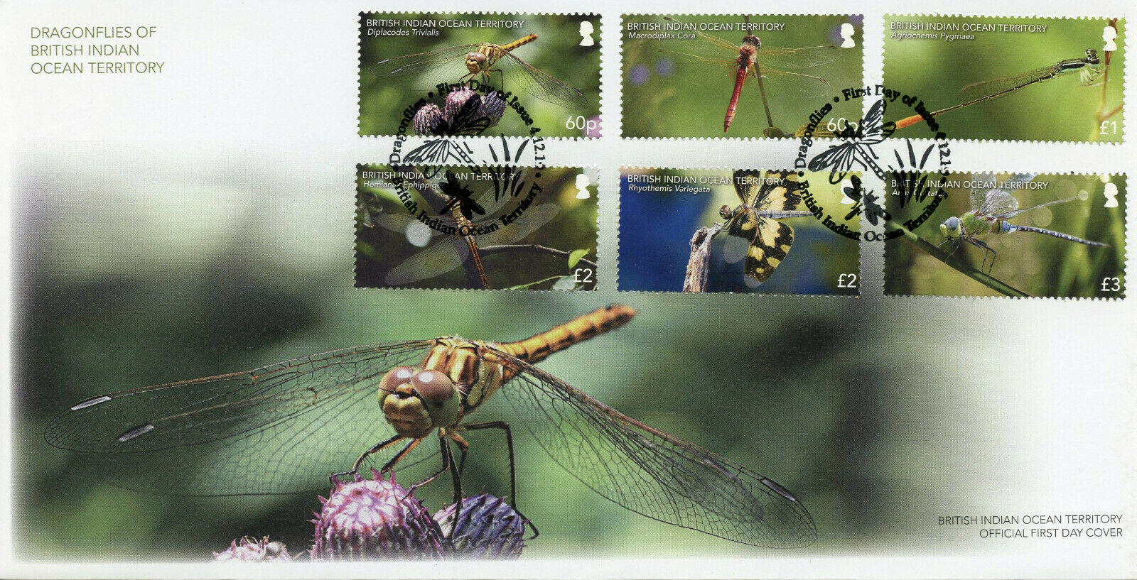 BIOT Brit Indian Ocean Terr Insects Stamps 2019 FDC Dragonflies Dragonfly 6v Set