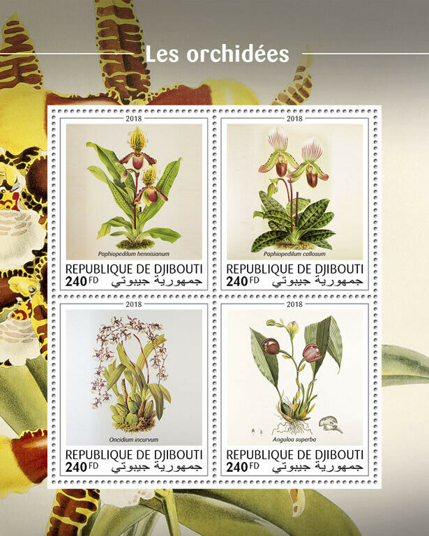 Djibouti 2018 MNH Flowers Stamps Oncidium Orchid Flora Nature 4v M/S