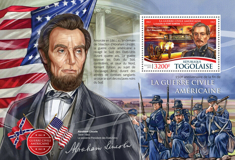 Togo Military Stamps 2015 MNH American Civil War Abraham Lincoln 1v S/S
