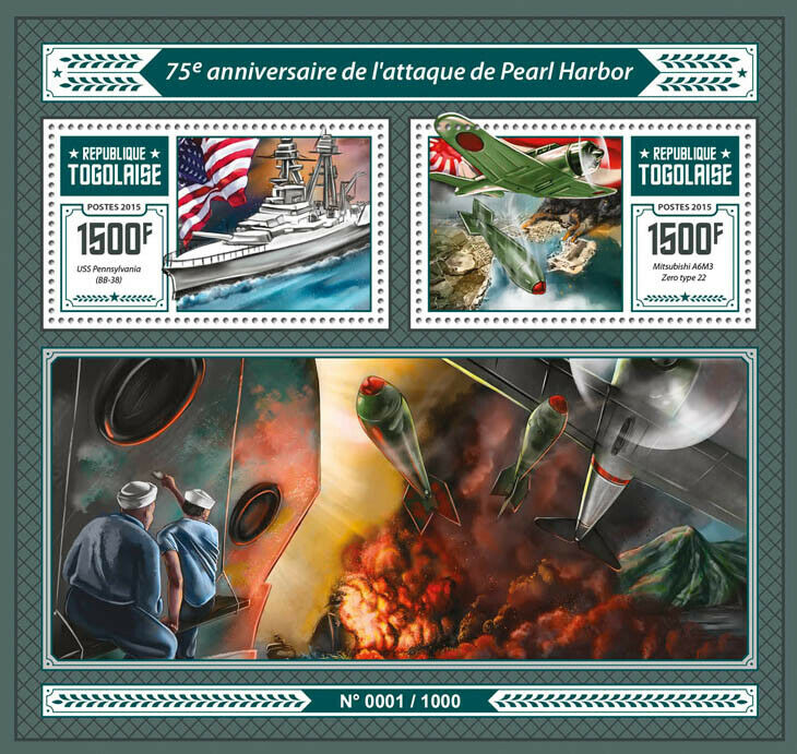Togo Military & War Stamps 2016 MNH WWII WW2 Pearl Harbor Aviation Ships 2v S/S
