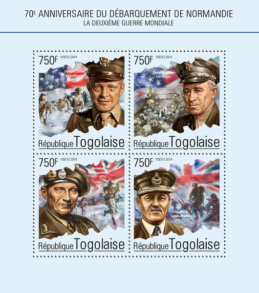 Togo Military Stamps 2014 MNH WWII WW2 D-Day Landings Normandy Eisenhower 4v M/S