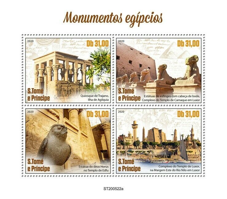 Sao Tome & Principe Architecture Stamps 2020 MNH Egyptian Monuments Sphynx 4v MS