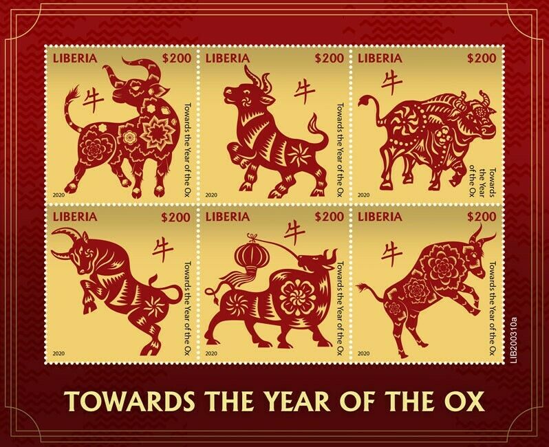 Liberia Chinese Lunar New Year Stamps 2020 MNH Towards Year of Ox 2021 6v M/S