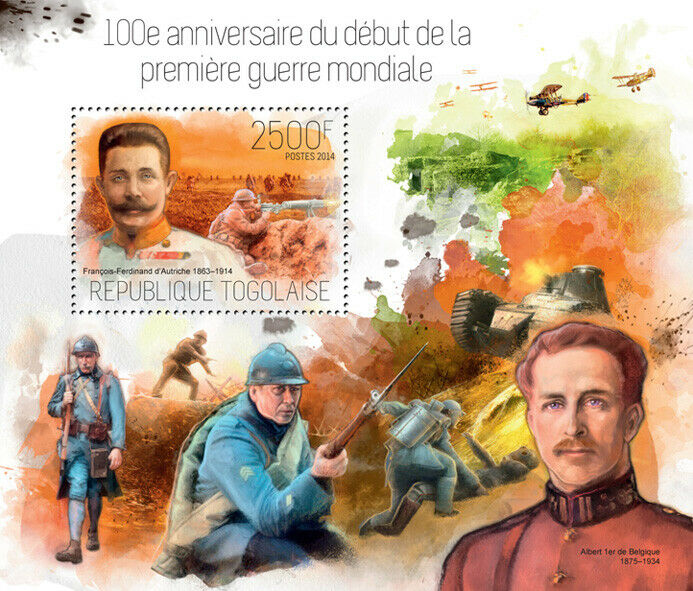 Togo Military & War Stamps 2014 MNH WWI WW1 Franz Ferdinand Albert I 1v S/S