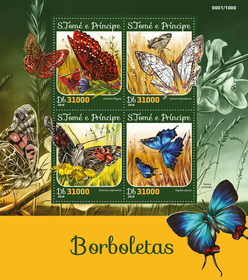 Sao Tome & Principe 2016 MNH Butterflies Stamps Butterfly 4v M/S