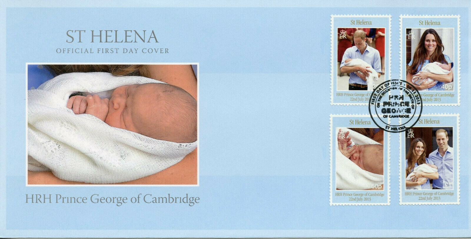 St Helena Royalty Stamps 2013 FDC Prince George Royal Baby William & Kate 4v Set