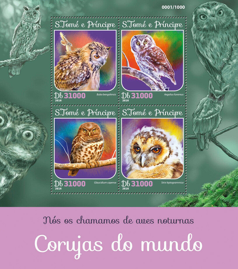 Sao Tome & Principe 2016 MNH Owls Brown Wood Boreal Owl 4v M/S Birds Stamps