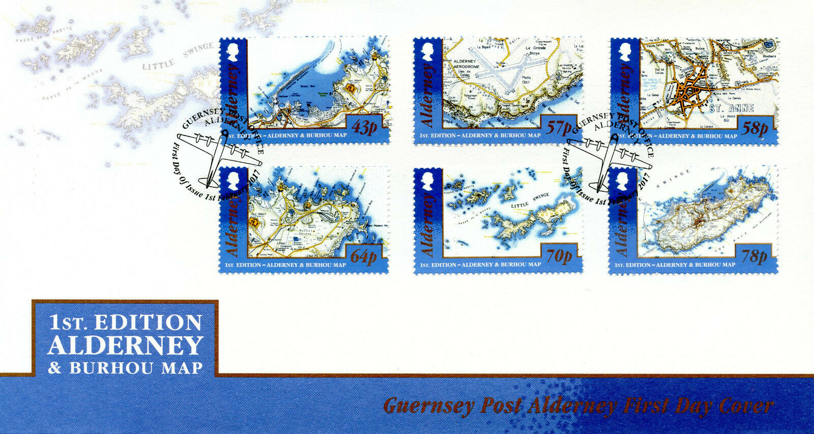 Alderney 2017 FDC 1st Ed Alderney & Burhou Map 6v Cover Geography Maps Stamps