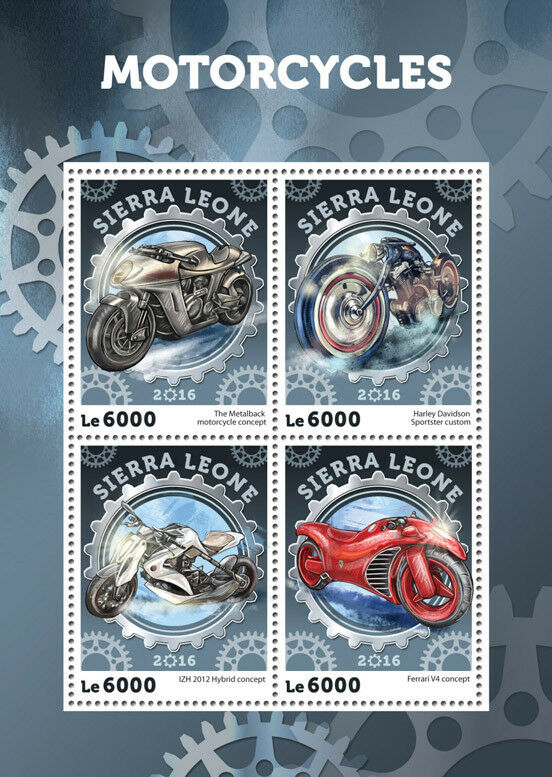 Sierra Leone 2016 MNH Motorcycles Harley Davidson Ferrari 4v M/S Motoring Stamps