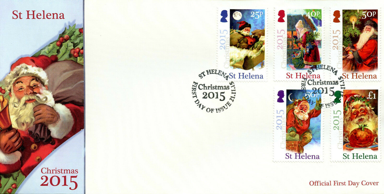 St Helena Christmas Stamps 2015 FDC Father Christmas Trees 5v Set