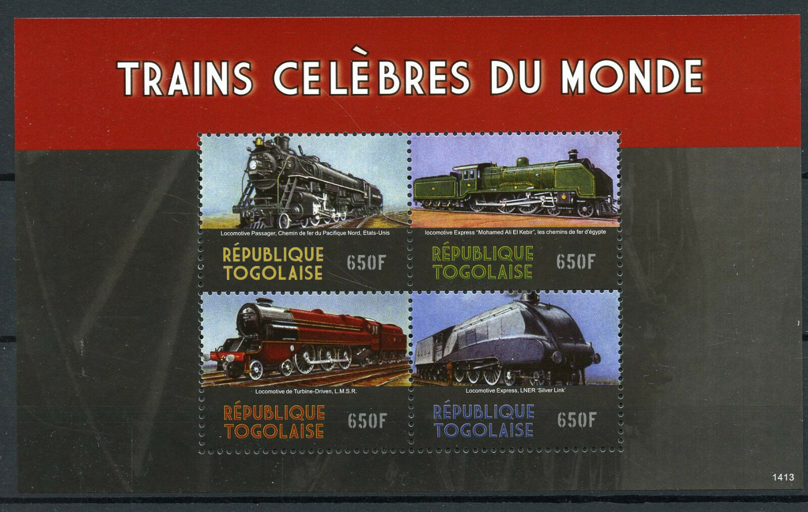 Togo 2014 MNH Famous Trains of World 4v M/S Locomotives Railways Rail Stamps