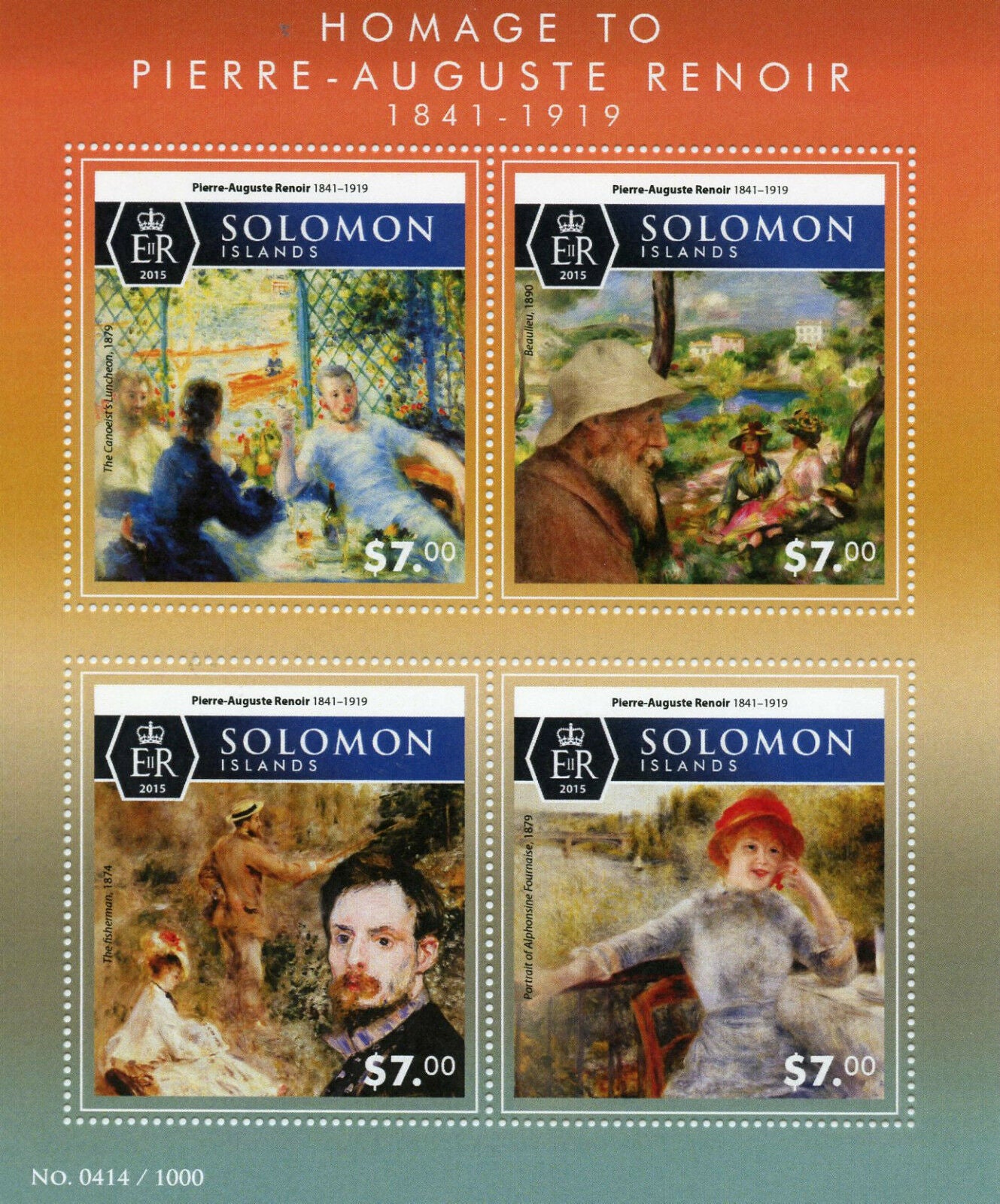 Solomon Islands Art Stamps 2015 MNH Pierre-Auguste Renoir Paintings 4v M/S