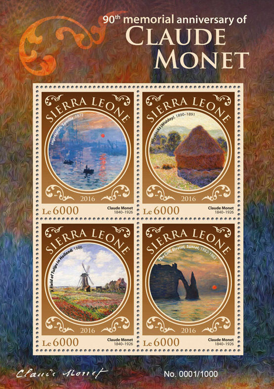 Sierra Leone 2016 MNH Claude Monet 4v M/S Field Tulips Holland Paintings Stamps