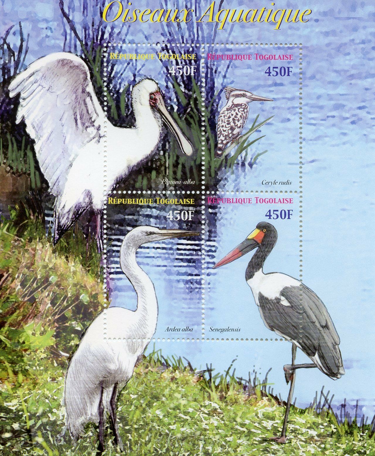 Togo Birds on Stamps 2006 MNH Waterbirds Spoonbill Stork Kingfishers 4v M/S