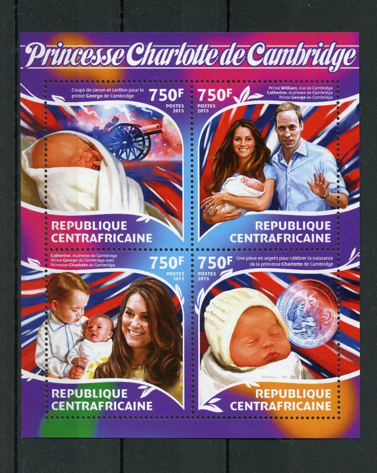 Central African Republic 2015 MNH Birth Princess Charlotte Royal Baby 4v M/S