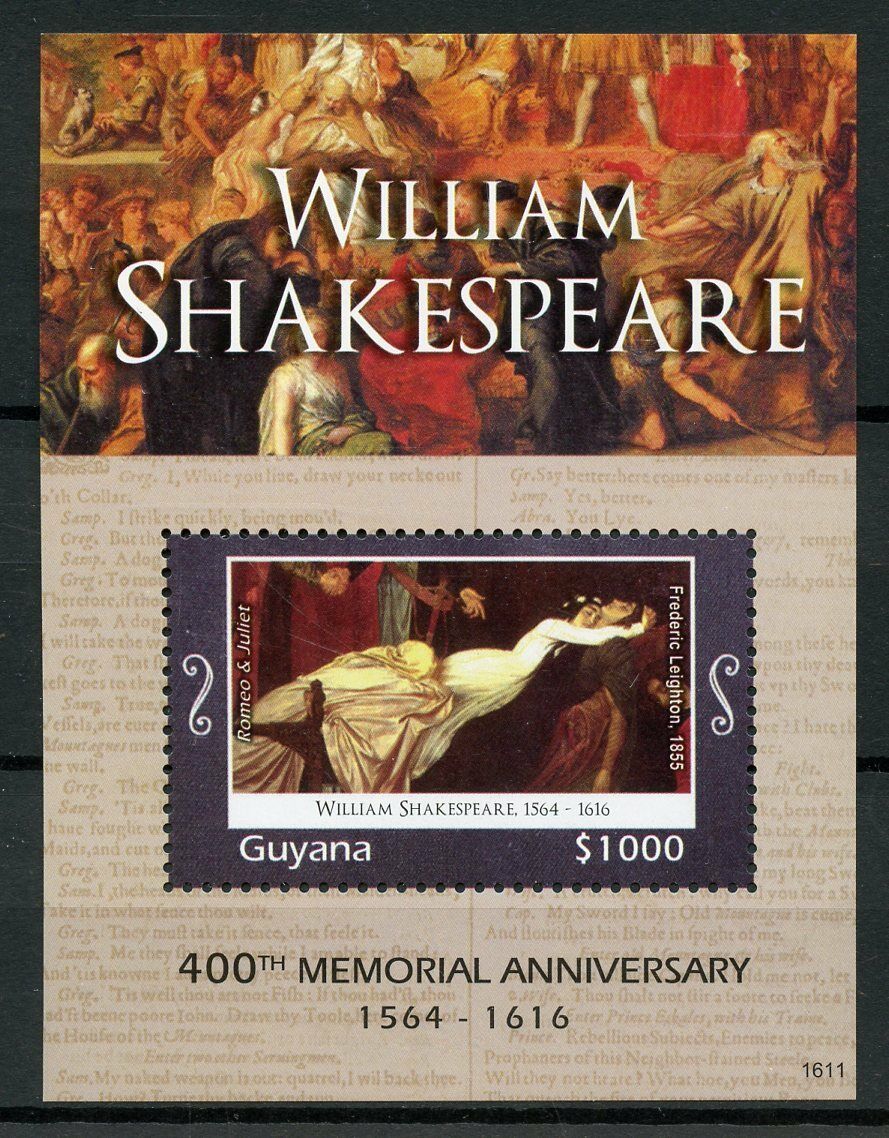 Guyana 2016 MNH William Shakespeare 400th Memorial 1v S/S Romeo & Juliet Stamps