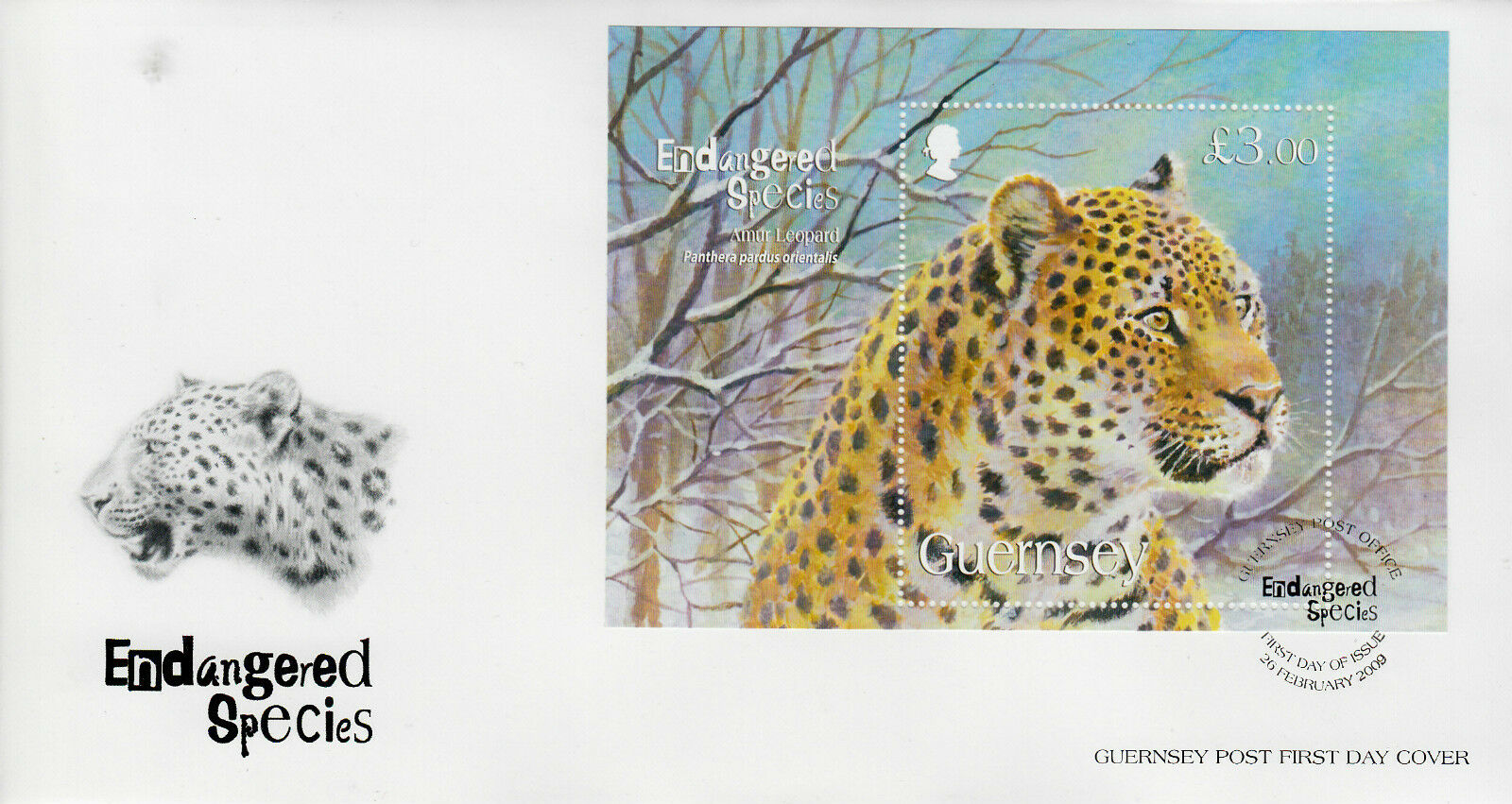 Guernsey 2009 FDC Endangered Species Amur Leopard 1v S/S Cover Wild Animals