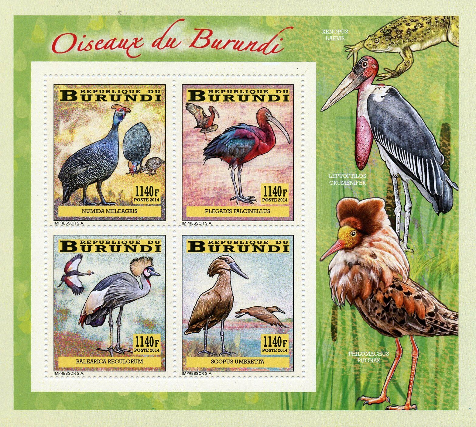 Burundi 2014 MNH Birds of Burundi Wading Birds 4v Deluxe M/S Cranes Ibis