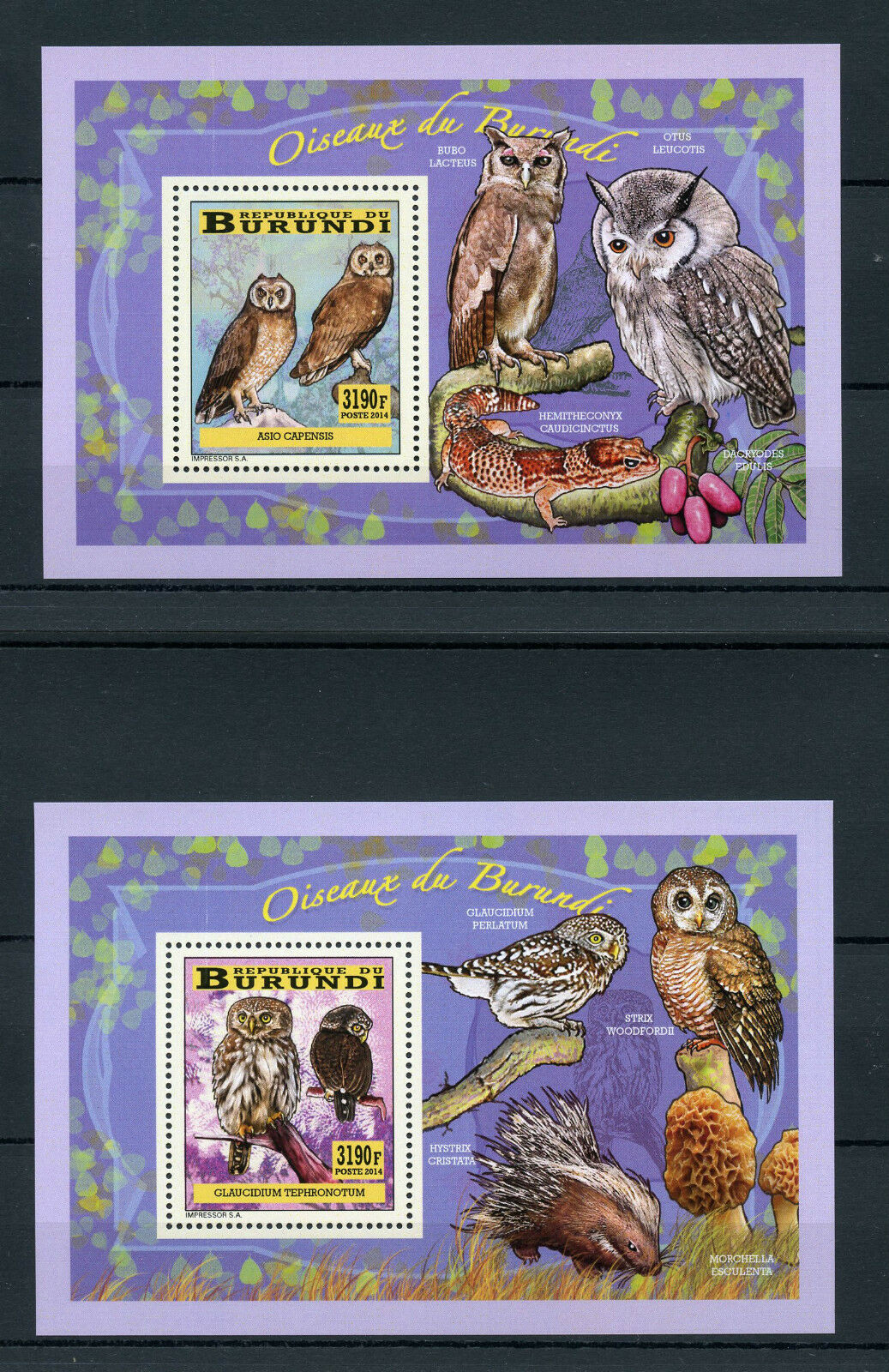 Burundi 2014 MNH Birds of Burundi Owls 4x Deluxe S/S Owlet Marsh Owl