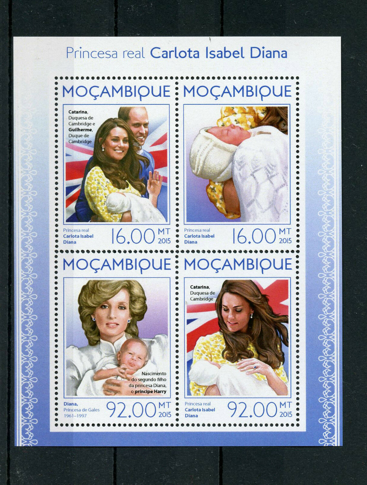 Mozambique 2015 MNH Princess Charlotte Birth Royal Baby 4v M/S Princess Diana