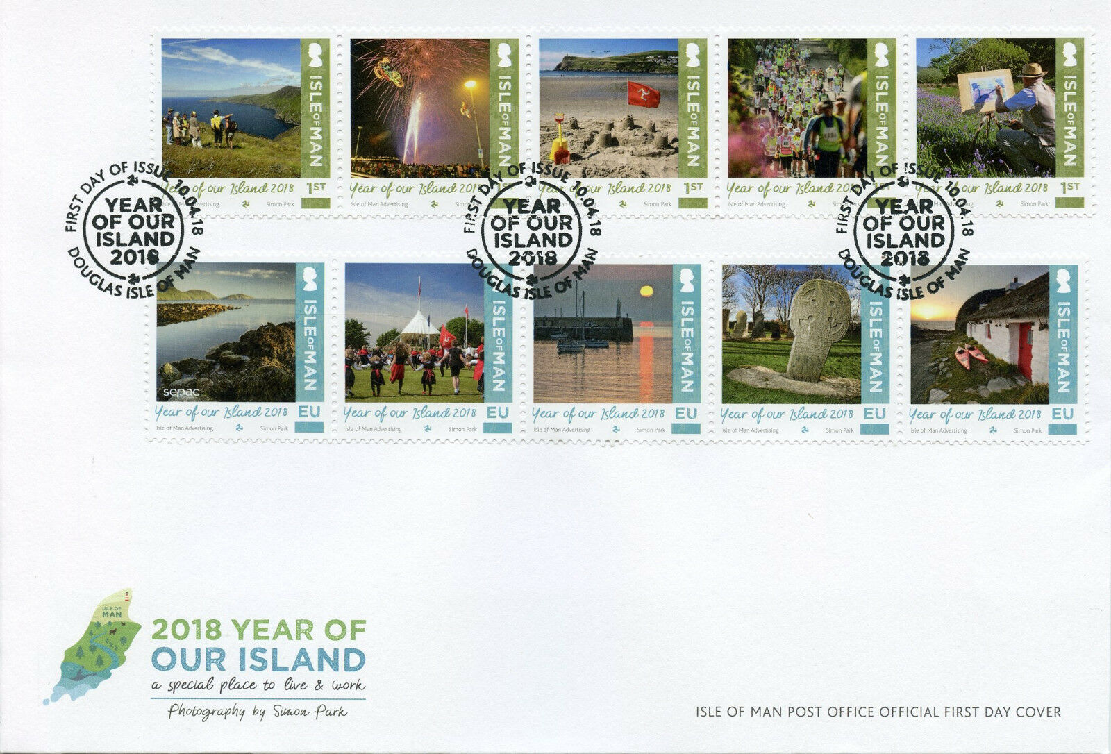 Isle of Man IOM 2018 FDC Year of Our Island 10v Cover Tourism Landscapes Stamps