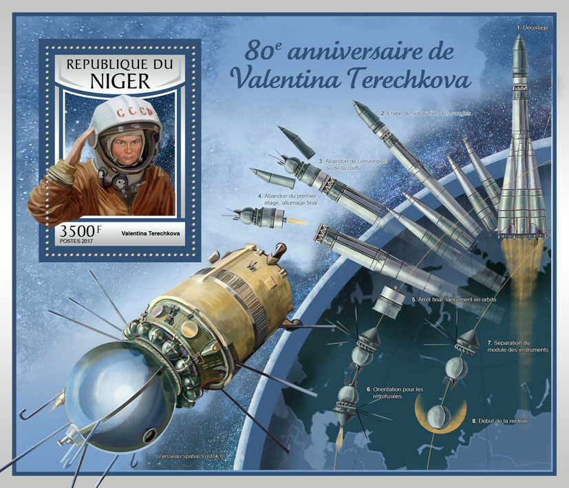 Niger 2017 MNH Valentina Tereshkova 80th Birthday Vostok 6 1v S/S Space Stamps